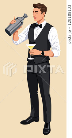 Male Bartender Mixing Cocktail Drink Male Bartender Mixing Cocktail Drink 129188133