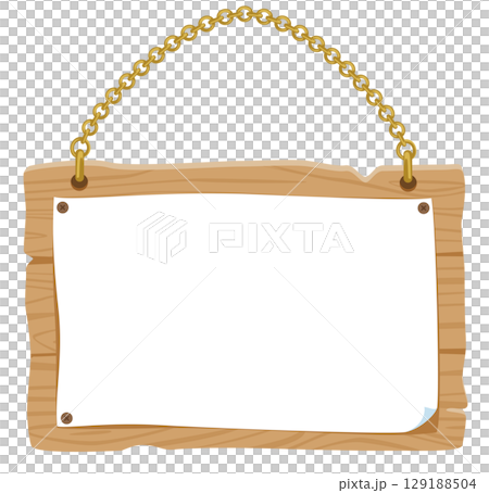 Simple wooden hanging sign vector material | Guide illustration with paper | Oak material style 129188504