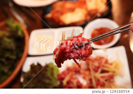 Korean traditional food. Beef raw beef 129188554