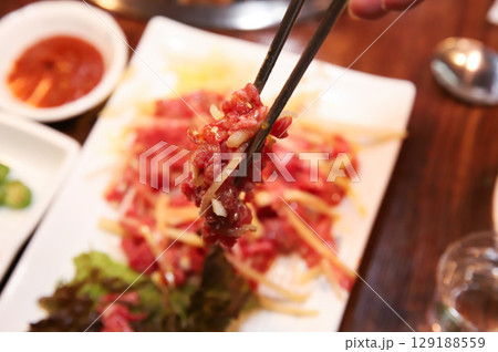 Korean traditional food. Beef raw beef 129188559