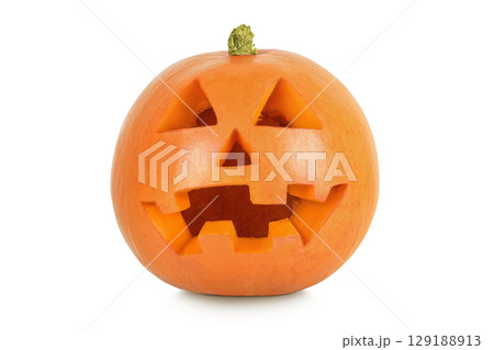 Halloween pumpkin isolated on white background with full depth of field Halloween pumpkin isolated on white background with full depth of field 129188913