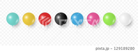 Vector 3d Realistic Colorful Balloons. Realistic Party Balloons, Isolated. Colorful Birthday Balloons Set. Helium Balloon for Celebration, Festive Decor, Event Design. Vector Illustration 129189280