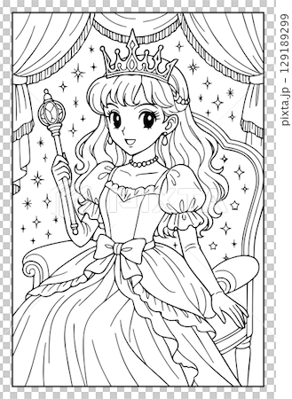 昭和レトロな日本ふうのお姫様ぬりえ：正装のイラスト素材
