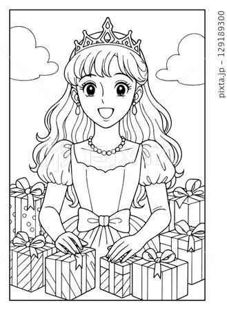 昭和レトロな日本ふうのお姫様ぬりえ：プレゼント 129189300