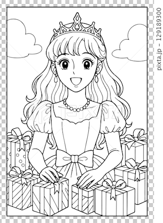 昭和レトロな日本ふうのお姫様ぬりえ：プレゼント 129189300