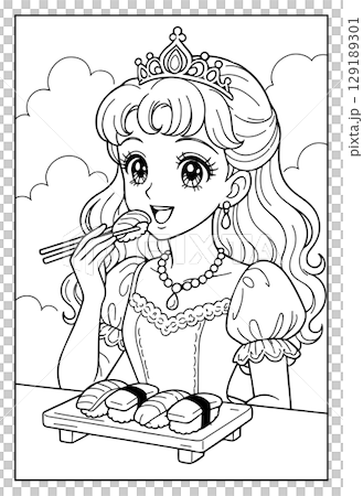 復古昭和風格的日本公主著色書：壽司 129189301