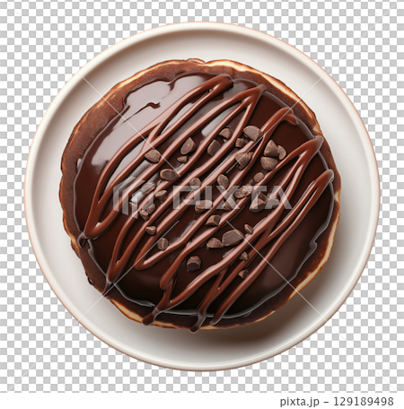 Plate with Pancakes with Chocolate 129189498