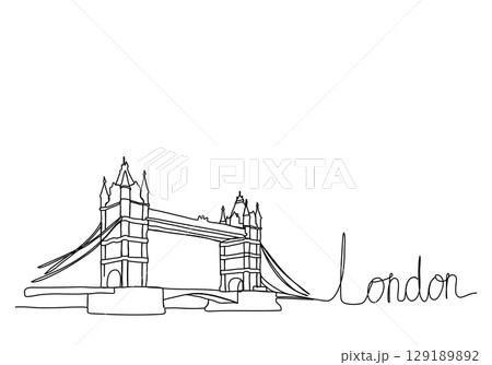 Tower Bridge in London. One line drawing animation. Video clip with alpha channel. 129189892