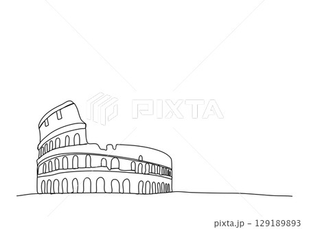 Coliseum in Rome. One line drawing animation. Video clip with alpha channel. 129189893