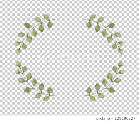 Round frame of branches with green leaves. Hand drawn watercolor illustration. Isolated. TemplatefFor first communion, baptism, wedding greeting cards, invitation, save the date, birthday. Copy space Round frame of branches with green leaves. Hand drawn watercolor illustration. Isolated. TemplatefFor first communion, baptism, wedding greeting cards, invitation, save the date, birthday. Copy space 129190227