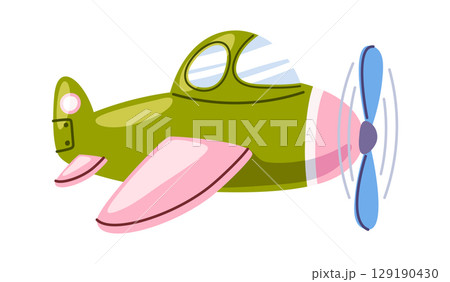 Green plane with spinning propeller 129190430