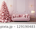 Pink living room interior decorated for christmas 129190483