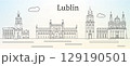 Lublin city skyline with main landmarks - line art 129190501