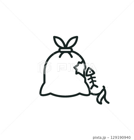 敗れたゴミ袋の線画アイコン、素材、背景なし、イラスト 129190940
