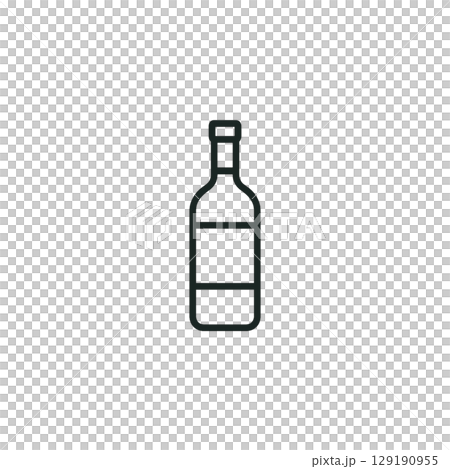 ボトルワインの線画アイコン、素材、背景なし、イラスト、アルコール 129190955