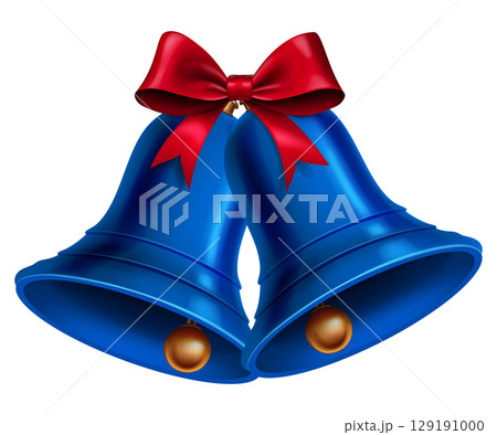 Blue Christmas bells adorned with a red bow. Blue Christmas bells adorned with a red bow. 129191000