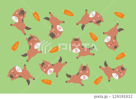 走る馬のキャラクターと人参の背景イラスト 走る馬のキャラクターと人参の背景イラスト 129191012