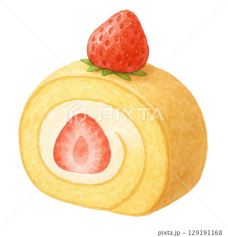 いちごのロールケーキのイラスト（切り抜き） 129191168