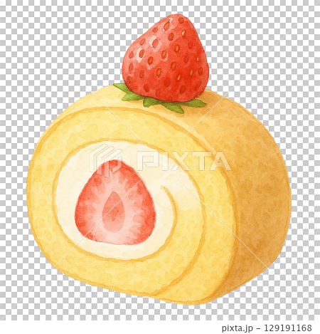 いちごのロールケーキのイラスト（切り抜き） 129191168