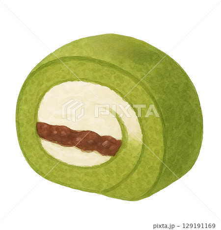 抹茶ロールケーキとあんこの組み合わせ（切り抜き） 129191169