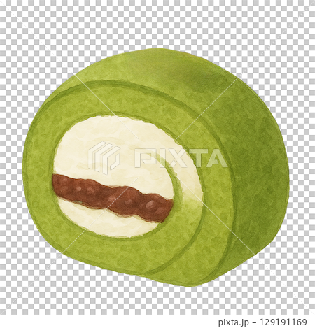 抹茶ロールケーキとあんこの組み合わせ（切り抜き） 129191169