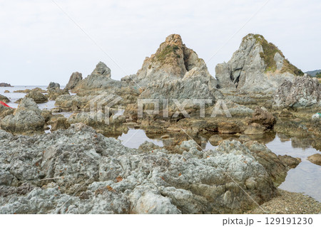 新潟県佐渡市　佐渡島七浦海岸の夫婦岩 129191230