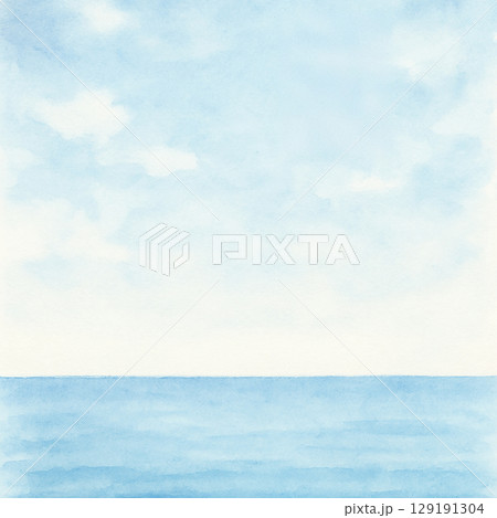 やわらかな青空と海の水平線背景イラスト（JPEG） 129191304