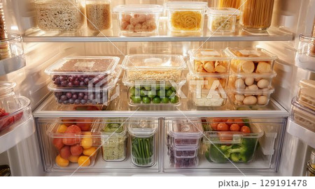 冷蔵庫内の収納テクニック 129191478