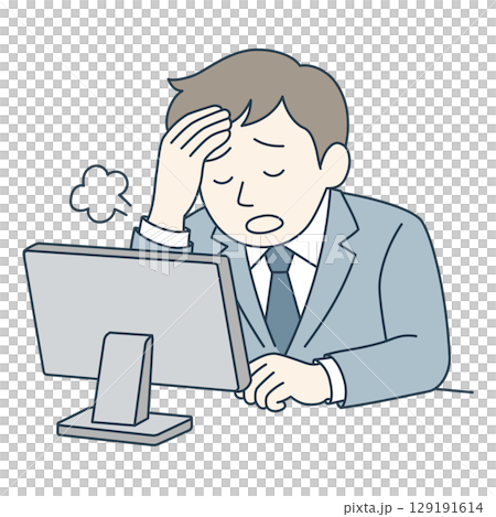 表情疲憊的年輕人（藍色西裝，顏色） 129191614