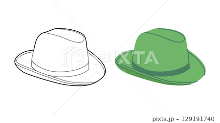 Homburg Hat with band. Head Fashion accessory cap with narrow brim clothing technical illustration. Vector headgear 129191740