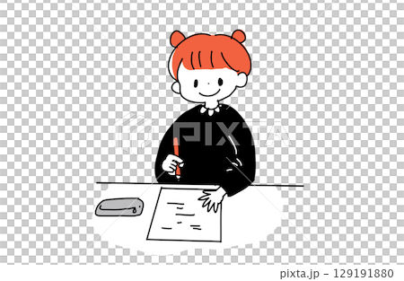 勉強する女の子のイラスト(机・テスト・手書き風・ベクター) 勉強する女の子のイラスト(机・テスト・手書き風・ベクター) 129191880