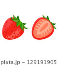 ヘタありのいちご（丸ごと＋断面）セット - フラットベクターイラスト 129191905