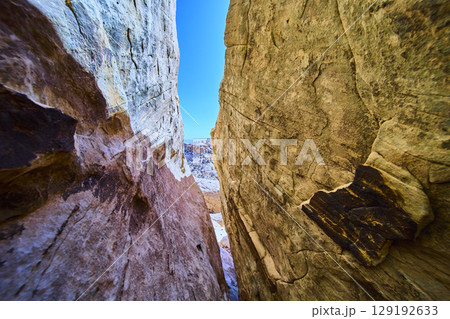 Red Rock Canyon Narrow Passage Daytime Eye-Level View 129192633