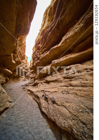 Towering Striated Canyon Walls in Nevada Daylight Eye-Level Perspective 129192654