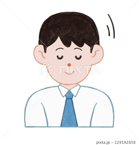 スーツ姿の若いビジネスマン・微笑んで下を向く 129192858