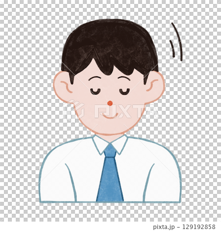 スーツ姿の若いビジネスマン・微笑んで下を向く 129192858