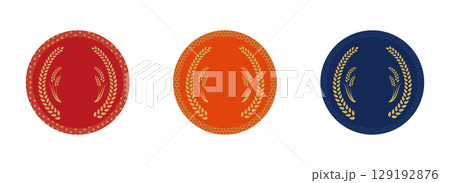 稲穂入り丸型ラベルフレームセット（ベクター・3色） | ベクター素材 129192876