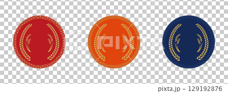 稲穂入り丸型ラベルフレームセット（ベクター・3色） | ベクター素材 129192876