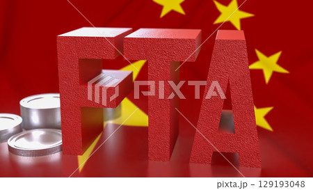 The FTA and coins on chain flag for Business concept 3d Rendering. 129193048