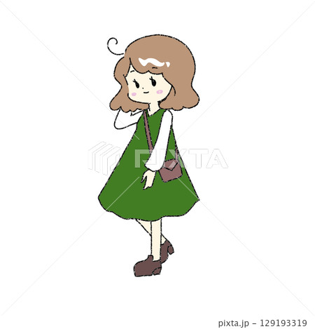 お出かけする秋の装いの女性 129193319
