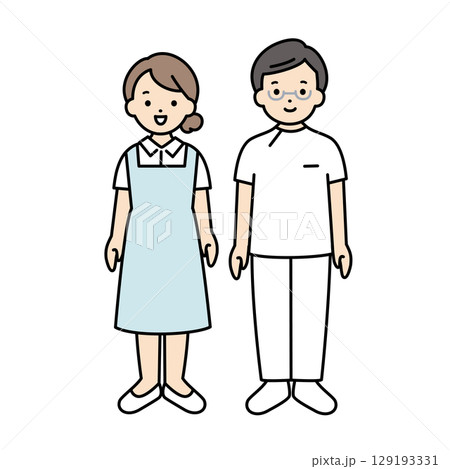 歯科衛生士と歯医者の全身イラスト素材 129193331