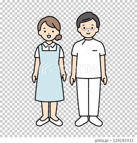 歯科衛生士と歯医者の全身イラスト素材 129193331