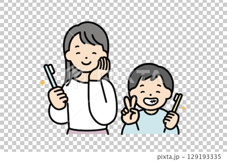 Illustration material of parents and children brushing their teeth Illustration material of parents and children brushing their teeth 129193335