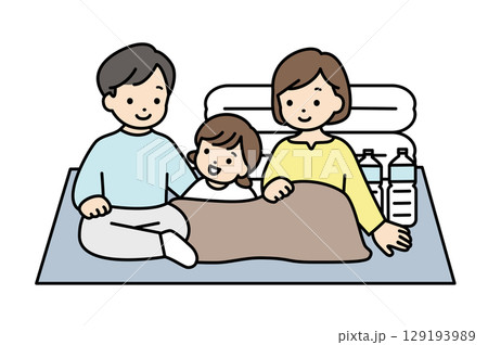 避難所で待機をする家族のイラスト素材 129193989