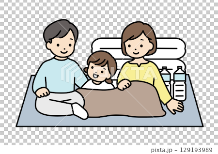 避難所で待機をする家族のイラスト素材 129193989