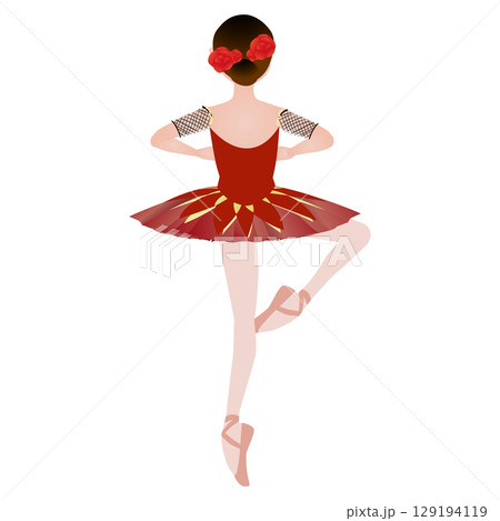 ダンサーのイラスト_バレエ「ドン・キホーテ」のキトリを踊るバレリーナのイメージ 129194119
