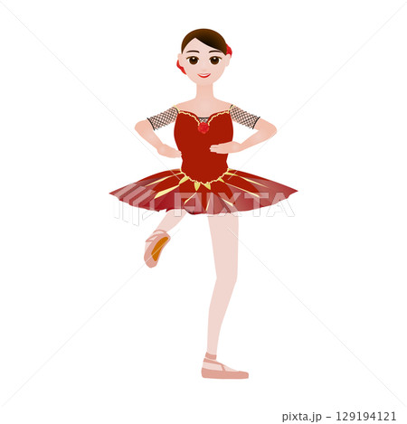 ダンサーのイラスト_バレエ「ドン・キホーテ」のキトリを踊るバレリーナのイメージ 129194121