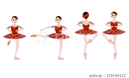 ダンサーのイラスト_バレエ「ドン・キホーテ」のキトリを踊るバレリーナのイメージ_フェッテセット 129194122