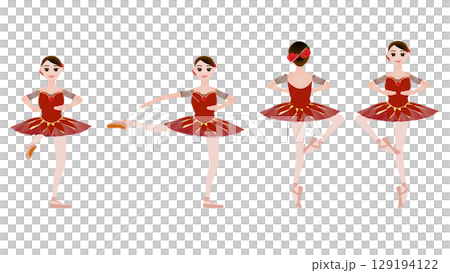 Illustration of a dancer_Image of a ballerina dancing Kitri from the ballet "Don Quixote"_Fouette set Illustration of a dancer_Image of a ballerina dancing Kitri from the ballet "Don Quixote"_Fouette set 129194122
