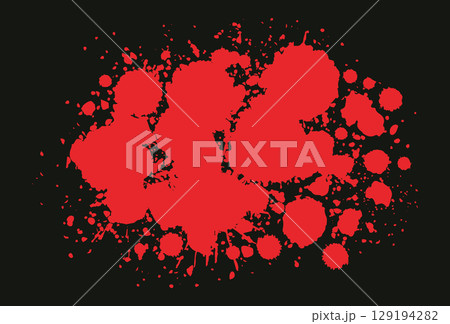 Halloween blood splatter. Spooky halloween party decorations, red dripping blood splash flat vector illustration. Grunge blood drops silhouettes 129194282